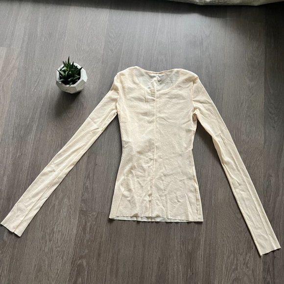 ZARA Nude Long-Sleeve Mesh/See-Through Top - Picture 8 of 9
